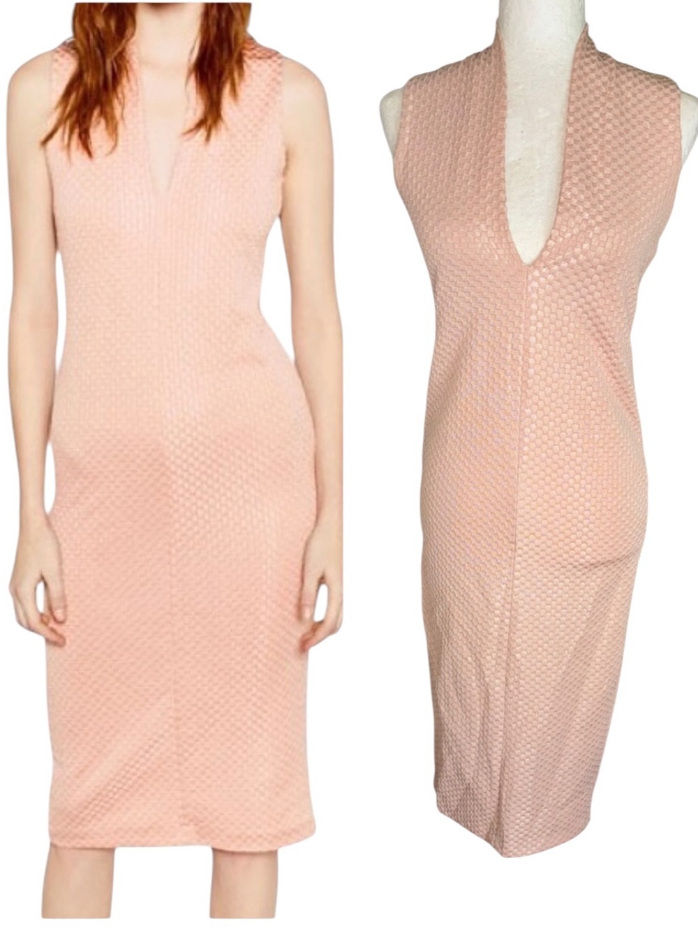 NEW Zara Blush Pink Textured Sleeveless Knit Sheath Midi Dress - M